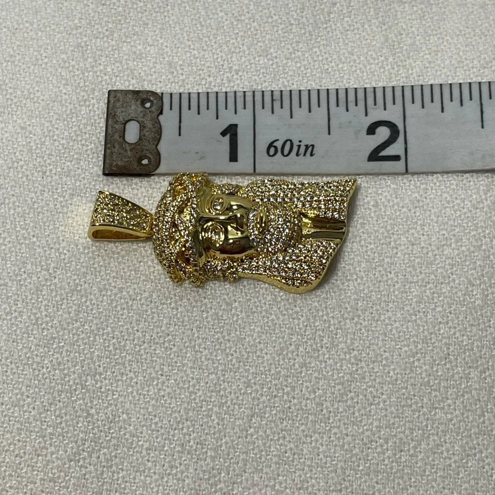 18K Dubai Gold Pave Crystal Jesus Pendant